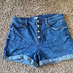 High waisted dark wash jean shorts